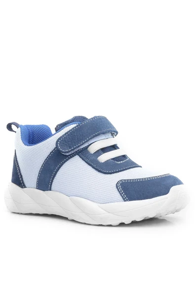 Rakerplus Barefoot Hakiki Deri Krem Lacivert Cırt Cırtlı Çocuk Spor Ayakkabı - 2