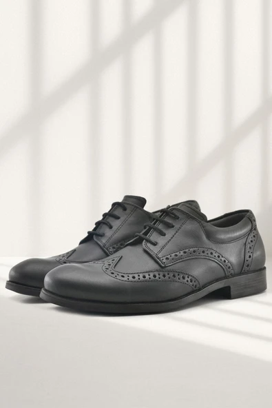 Rakerplus Titan Hakiki Deri Siyah Klasik Erkek Çocuk Ayakkabısı - Resim 8