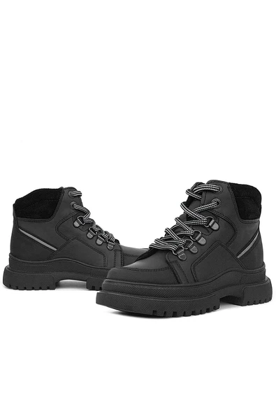 Rakerplus Hakiki Deri Siyah Cilt Fermuarlı Bağcıklı Çocuk Bot - Resim 12