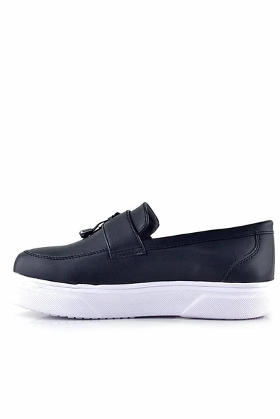 Rakerplus Siyah Mat Beyaz Taban Loafer Klasik Çocuk Ayakkabısı - Resim 5