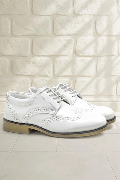 Rakerplus Titan Beyaz Rugan Bağcıklı Klasik Erkek Çocuk Klasik Ayakkabı - Resim 8