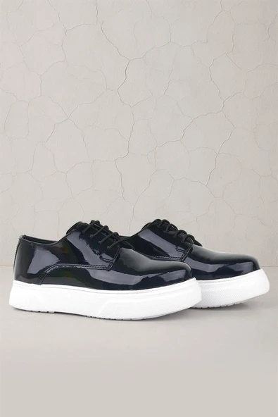 Rakerplus Derby Siyah Rugan Beyaz Taban Çocuk Klasik Ayakkabı ürün görseli