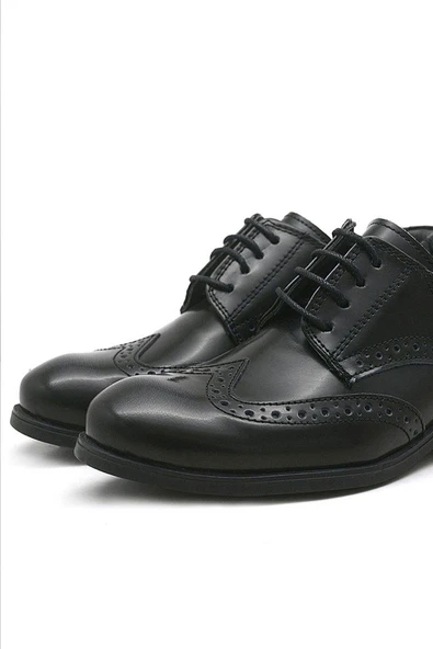 Rakerplus Titan Hakiki Deri Siyah Rugan Klasik Erkek Çocuk Ayakkabı - Resim 7