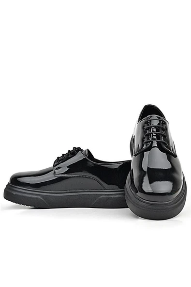 Rakerplus Derby Hakiki Deri Siyah Rugan Siyah Taban Çocuk Klasik Ayakkabı - Resim 7
