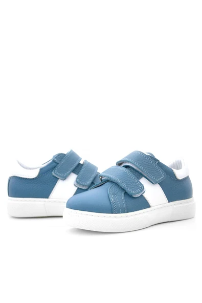 Hakiki Deri Mavi Beyaz Cırt Cırtlı Çocuk Spor Ayakkabı - Resim 8