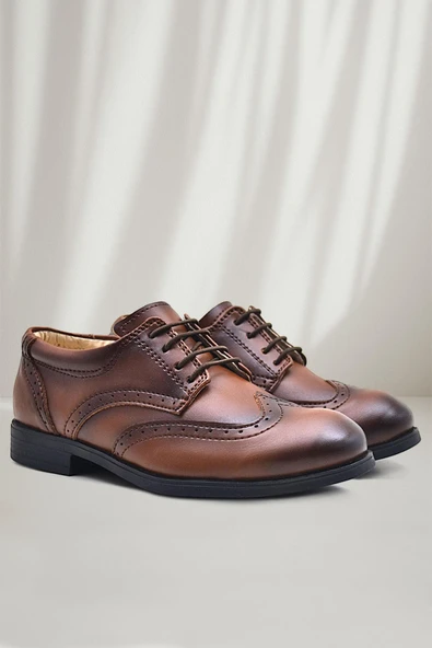 Rakerplus Titan Taba Bağcıklı Klasik Erkek Çocuk Abiye Ayakkabı ürün görseli