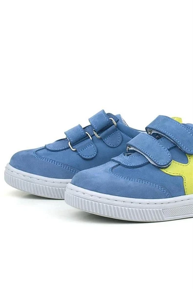 Rakerplus Hakiki Deri Mavi Yeşil Cırtlı Çocuk Spor Ayakkabı - Resim 7