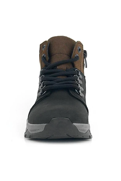Rakerplus Hakiki Deri Siyah Kahverengi Fermuarlı Trekking Çocuk Bot - Resim 4
