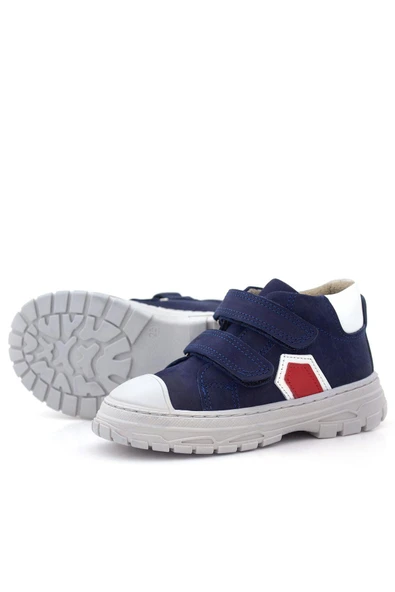 Rakerplus Tails Hakiki Deri Lacivert Kırmızı Cırtlı Çocuk Spor Bot - 7