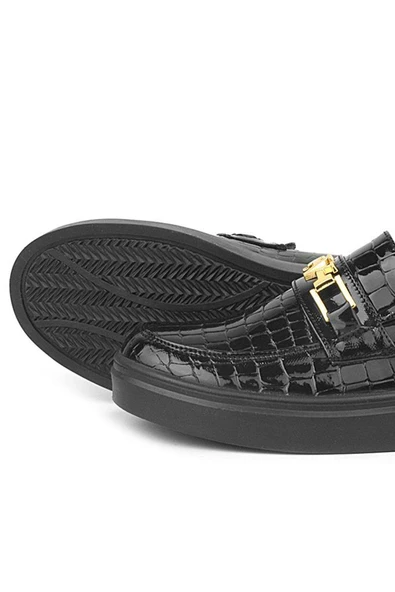Rakerplus Siyah Rugan Tokalı Loafer Çocuk Klasik Ayakkabı - 8