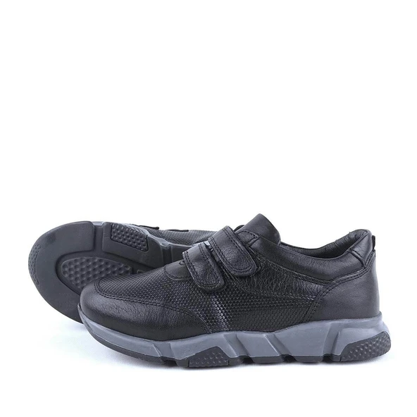 Hakiki Deri Siyah Cırtlı Unisex Çocuk Spor Okul Ayakkabısı - 5