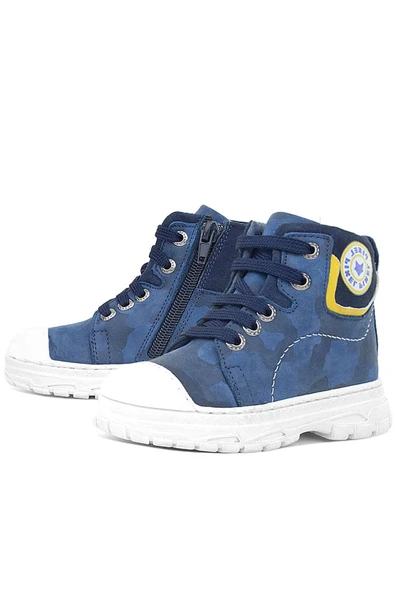 Hakiki Deri Pixel Lacivert Kamuflaj Desenli Kız Çocuk Bot - Resim 5