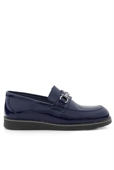 Rakerplus Hakiki Deri Lacivert Rugan Tokalı Loafer Çocuk Klasik Ayakkabı - Resim 3