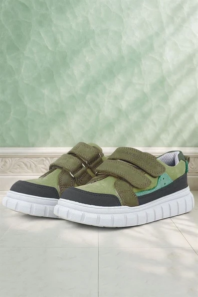 Rakerplus Hakiki Deri Yeşil Cırtlı Günlük Spor Çocuk Okul Ayakkabı ürün görseli