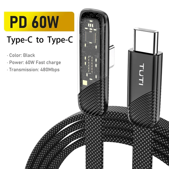 Valkyrie Tuti Süper Hızlı 60W PD Type-C Şarj ve Data Kablosu - Dayanıklı Örgülü Tasarım Vertical Yatay Kablo 130cm - 6