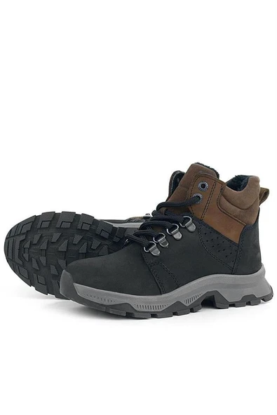 Rakerplus Hakiki Deri Siyah Kahverengi Fermuarlı Trekking Çocuk Bot - Resim 7
