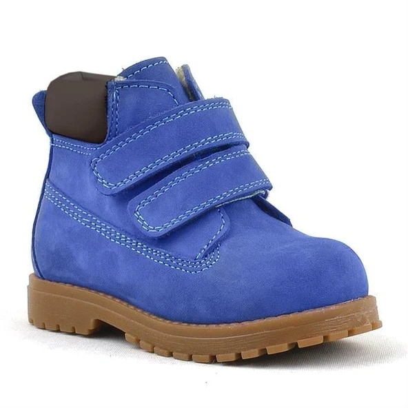 Rakerplus Neson Hakiki Deri Saks Mavi Kürklü Cırtlı Bebek Bot - 9