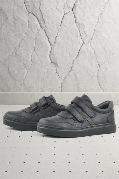 Rakerplus Hakiki Deri Siyah Cırtlı Erkek Çocuk Sneaker Ayakkabı ürün görseli