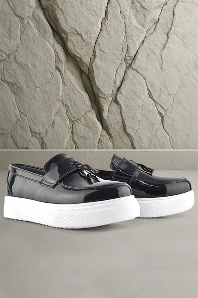 Rakerplus Siyah Rugan Beyaz Taban Loafer Klasik Çocuk Ayakkabısı ürün görseli