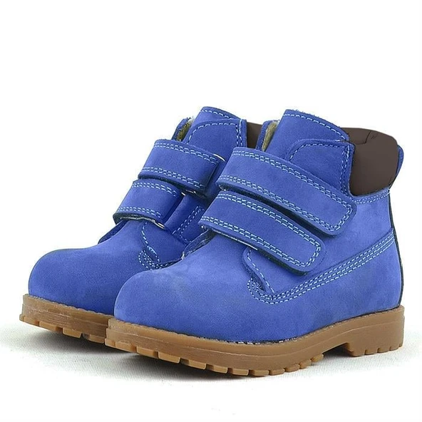 Rakerplus Neson Hakiki Deri Saks Mavi Kürklü Cırtlı Bebek Bot - 4