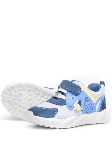 Rakerplus Barefoot Hakiki Deri Krem Lacivert Dinazorlu Cırtlı Çocuk Spor Ayakkabı - Resim 7