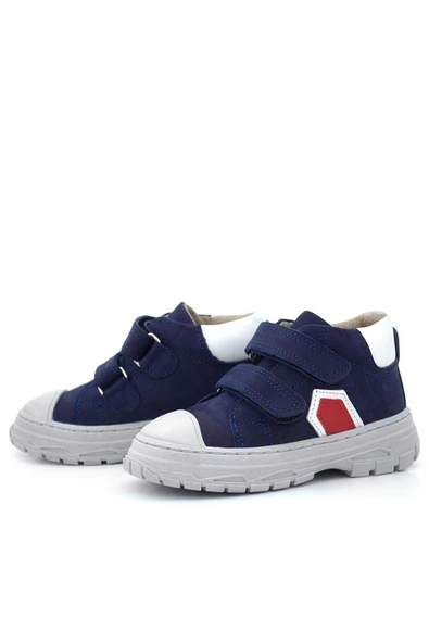 Rakerplus Tails Hakiki Deri Lacivert Kırmızı Cırtlı Çocuk Spor Bot - 6