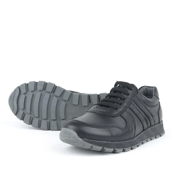 Rakerplus Hakiki Deri Siyah Fermuarlı Erkek Çocuk Spor Okul Ayakkabı - 4