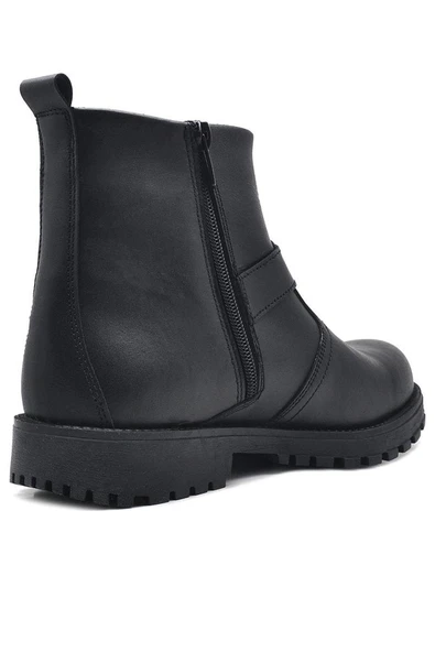 Rakerplus Chiron Hakiki Deri Siyah Fermuarlı Çocuk Çizme Bot - Resim 10