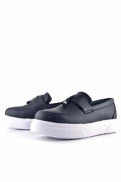 Rakerplus Siyah Mat Beyaz Taban Loafer Klasik Çocuk Ayakkabısı - Resim 6