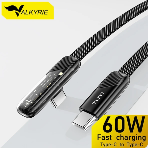 Valkyrie Tuti Süper Hızlı 60W PD Type-C Şarj ve Data Kablosu - Dayanıklı Örgülü Tasarım Vertical Yatay Kablo 130cm