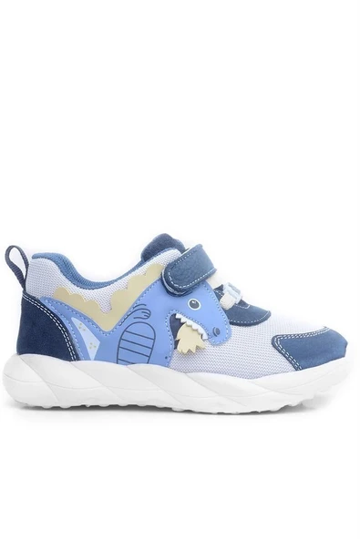 Rakerplus Barefoot Hakiki Deri Krem Lacivert Dinazorlu Cırtlı Çocuk Spor Ayakkabı - Resim 3