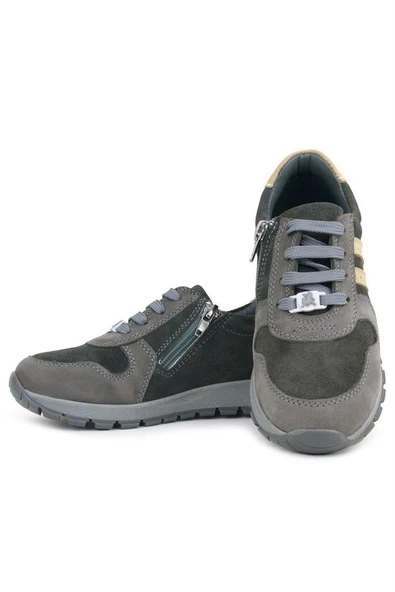 Rakerplus Deri Gri Kum Rengi Fermuarlı Sneaker Spor Ayakkabı - Resim 7