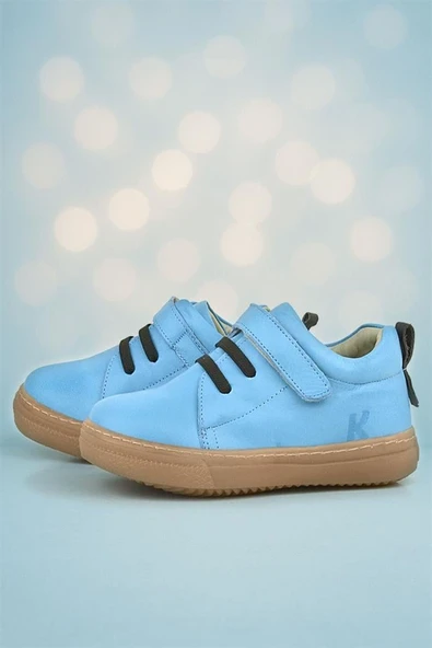 Anatomik Hakiki Deri Yumuşak Mavi Lastikli Cırtlı Çocuk Ayakkabı ürün görseli