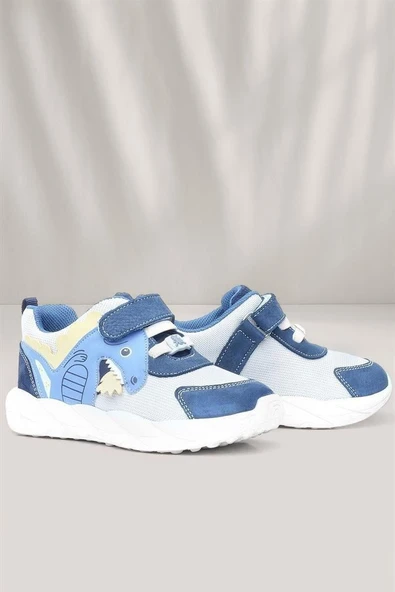 Rakerplus Barefoot Hakiki Deri Krem Lacivert Dinazorlu Cırtlı Çocuk Spor Ayakkabı - Resim 9