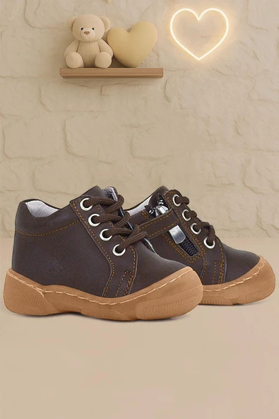 Anatomik Yumuşak Hakiki Deri Fermuarlı Kahve Bebek Bot Ayakkabı ürün görseli 1