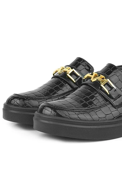 Rakerplus Siyah Rugan Tokalı Loafer Çocuk Klasik Ayakkabı - 7