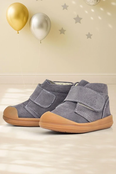 Rakerplus Yoohoo Hakiki Deri Koyu Gri Cırtlı Unisex Bebek Bot - 1