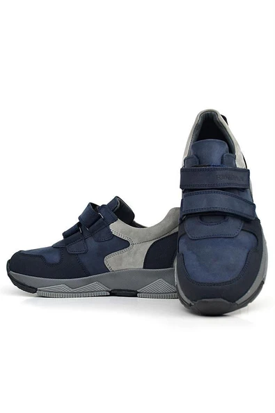 Rakerplus Hakiki Deri Lacivert Cırtlı Gri Tabanlı Çocuk Sneakers Spor Ayakkabı - Resim 7