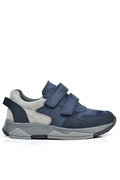 Rakerplus Hakiki Deri Lacivert Cırtlı Gri Tabanlı Çocuk Sneakers Spor Ayakkabı - Resim 3