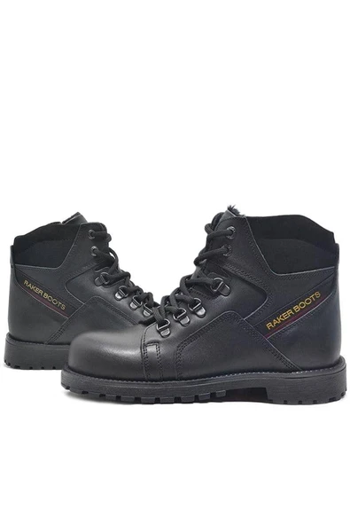 Rakerplus Hakiki Deri Siyah Cilt Fermuarlı Kürklü Çocuk Bot - Resim 6
