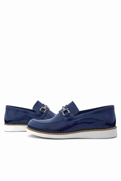 Rakerplus Hakiki Deri Lacivert Rugan Beyaz Tabanlı Loafer Çocuk Klasik Ayakkabı - Resim 8