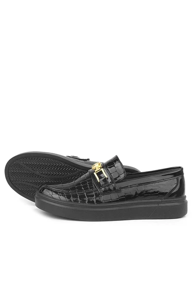 Rakerplus Siyah Rugan Tokalı Loafer Çocuk Klasik Ayakkabı - 6
