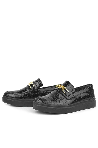 Rakerplus Siyah Rugan Tokalı Loafer Çocuk Klasik Ayakkabı - 5