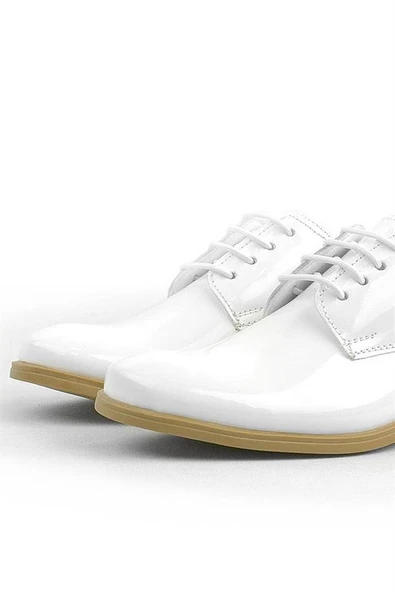 Rakerplus Beyaz Rugan Bağcıklı Oxford Çocuk Klasik Ayakkabısı - Resim 7
