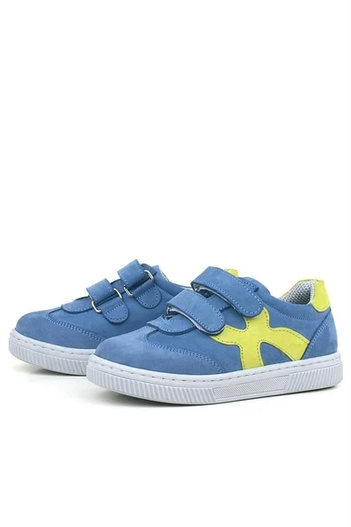 Rakerplus Hakiki Deri Mavi Yeşil Cırtlı Çocuk Spor Ayakkabı - Resim 12