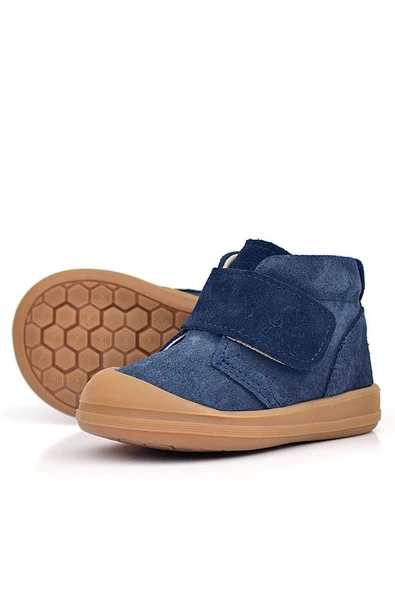 Rakerplus Yoohoo Hakiki Deri Koyu Lacivert Cırtlı Unisex Bebek Bot - Resim 6