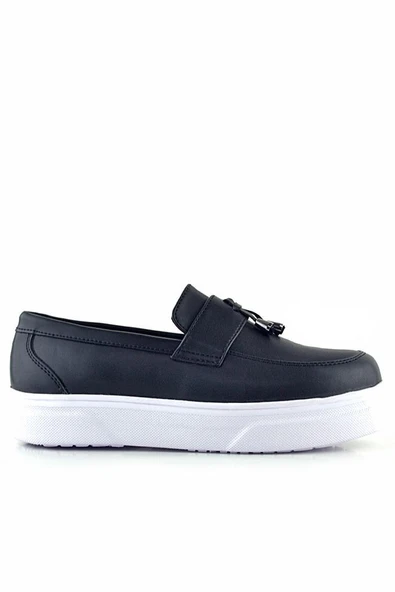 Rakerplus Siyah Mat Beyaz Taban Loafer Klasik Çocuk Ayakkabısı - Resim 3