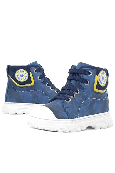 Hakiki Deri Pixel Lacivert Kamuflaj Desenli Kız Çocuk Bot - Resim 7