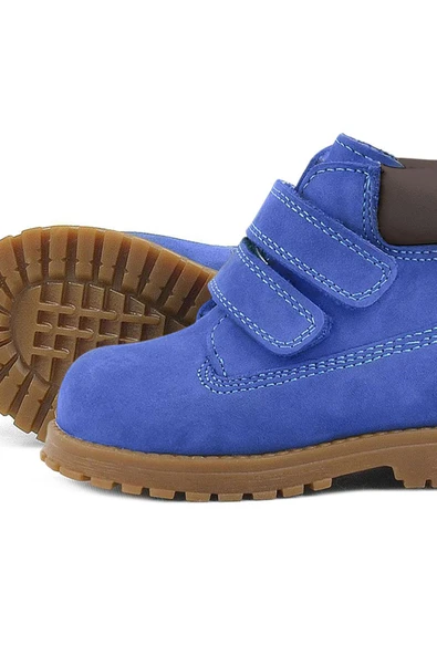 Rakerplus Neson Hakiki Deri Saks Mavi Kürklü Cırtlı Bebek Bot - Resim 6