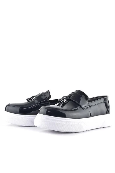 Rakerplus Siyah Rugan Beyaz Taban Loafer Klasik Çocuk Ayakkabısı - Resim 6